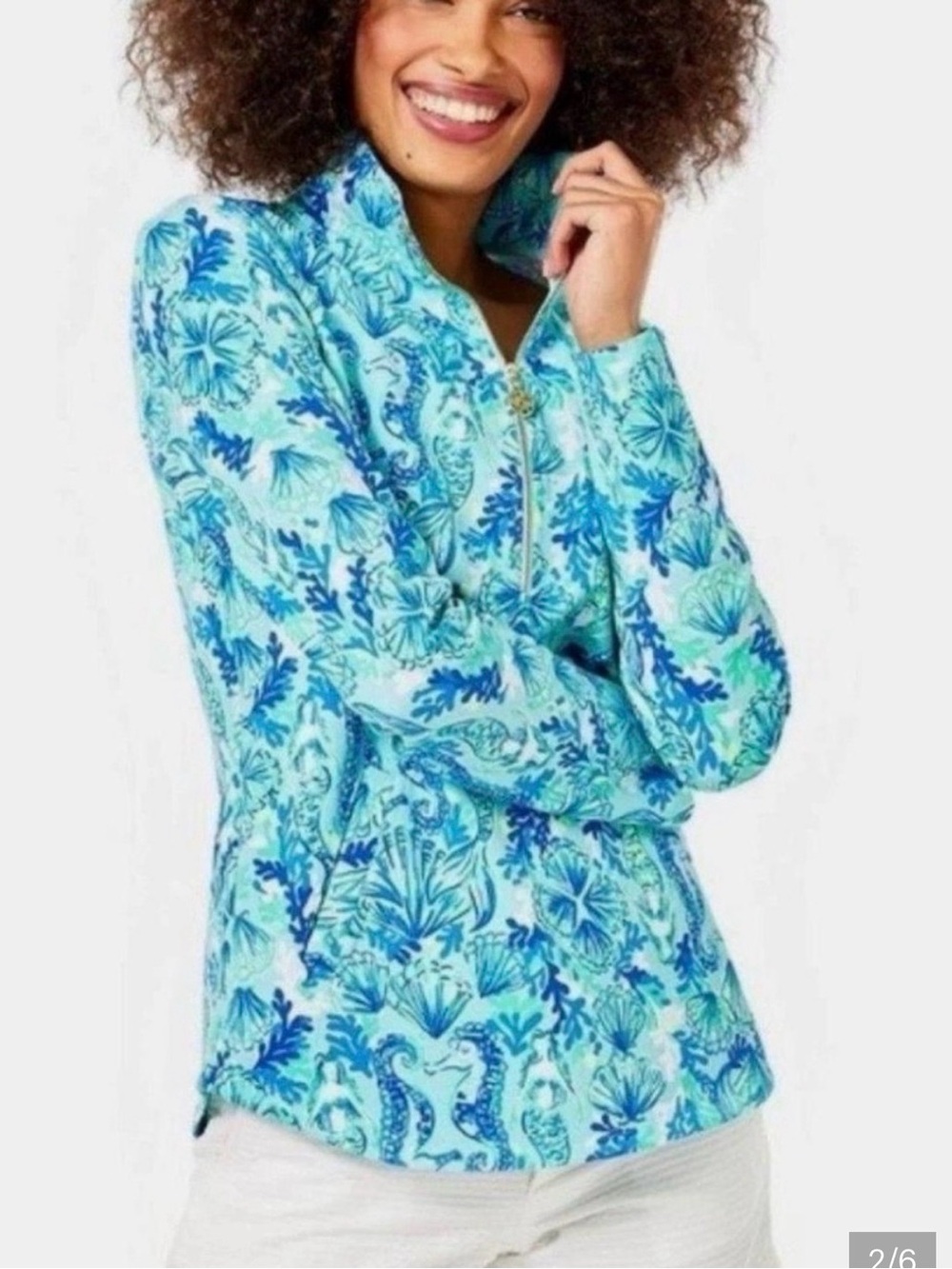 Lilly Pulitzer Blue & Aqua Floral Quarter-Zip Utility Jacket